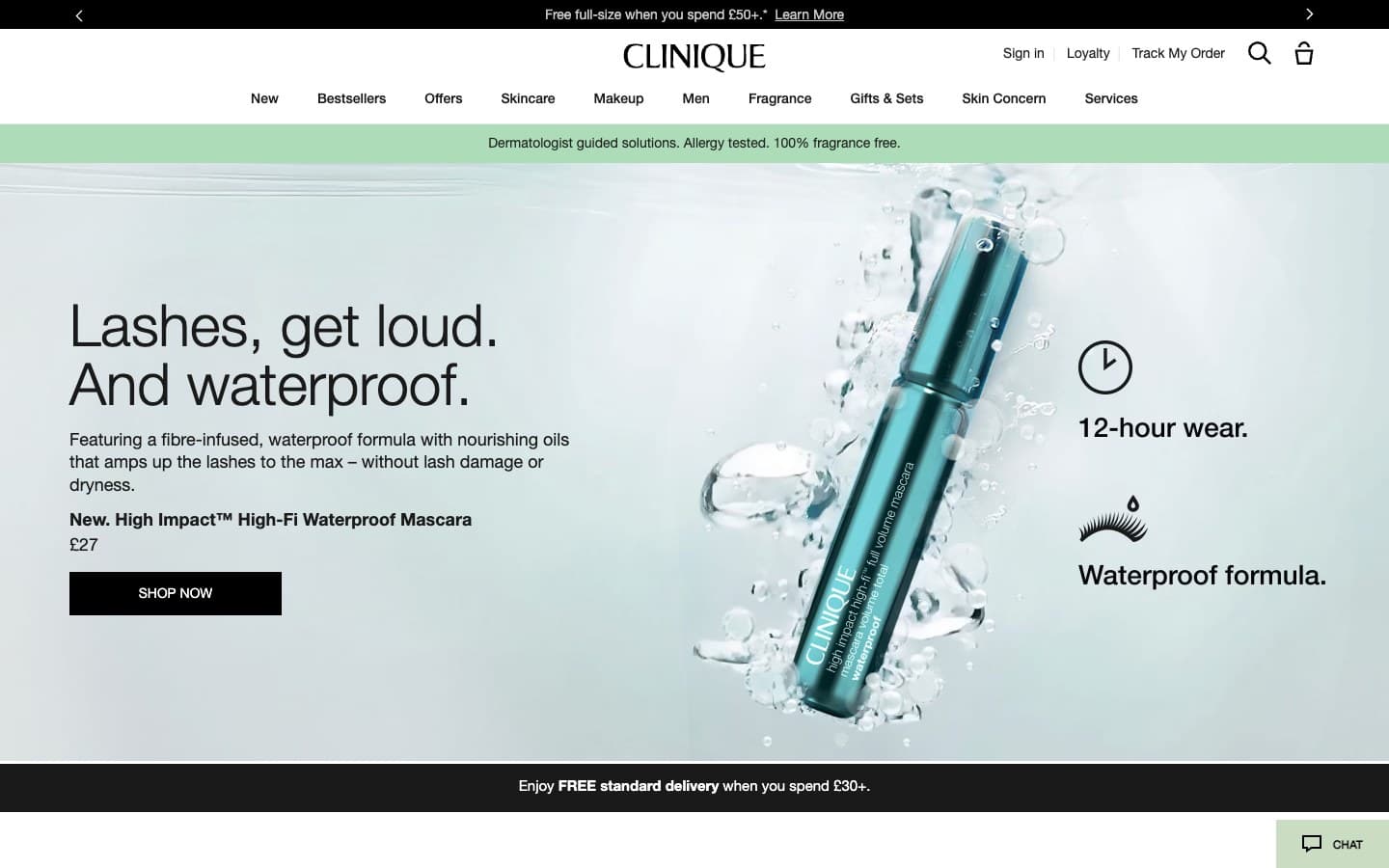 Clinique UK storefront homepage