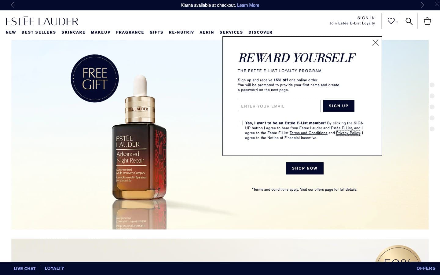 Estée Lauder UK ecommerce homepage