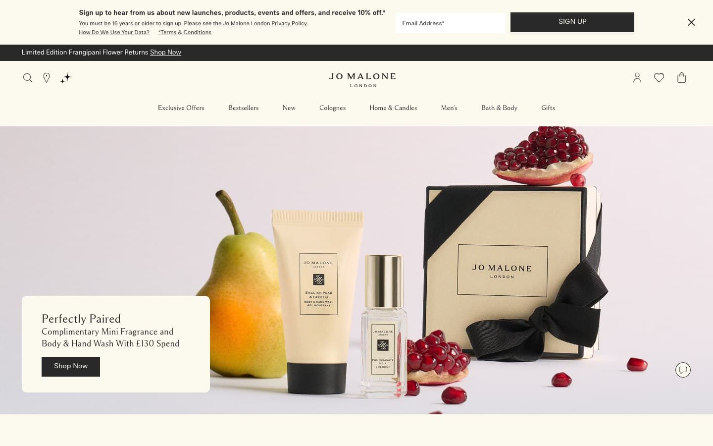 Jo Malone London storefront homepage