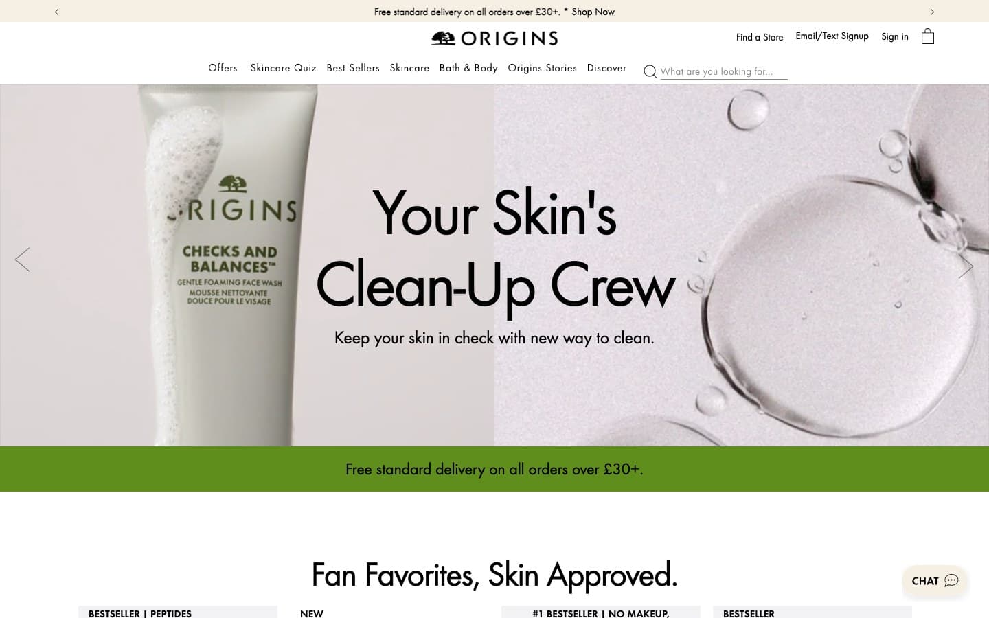Origins UK storefront homepage