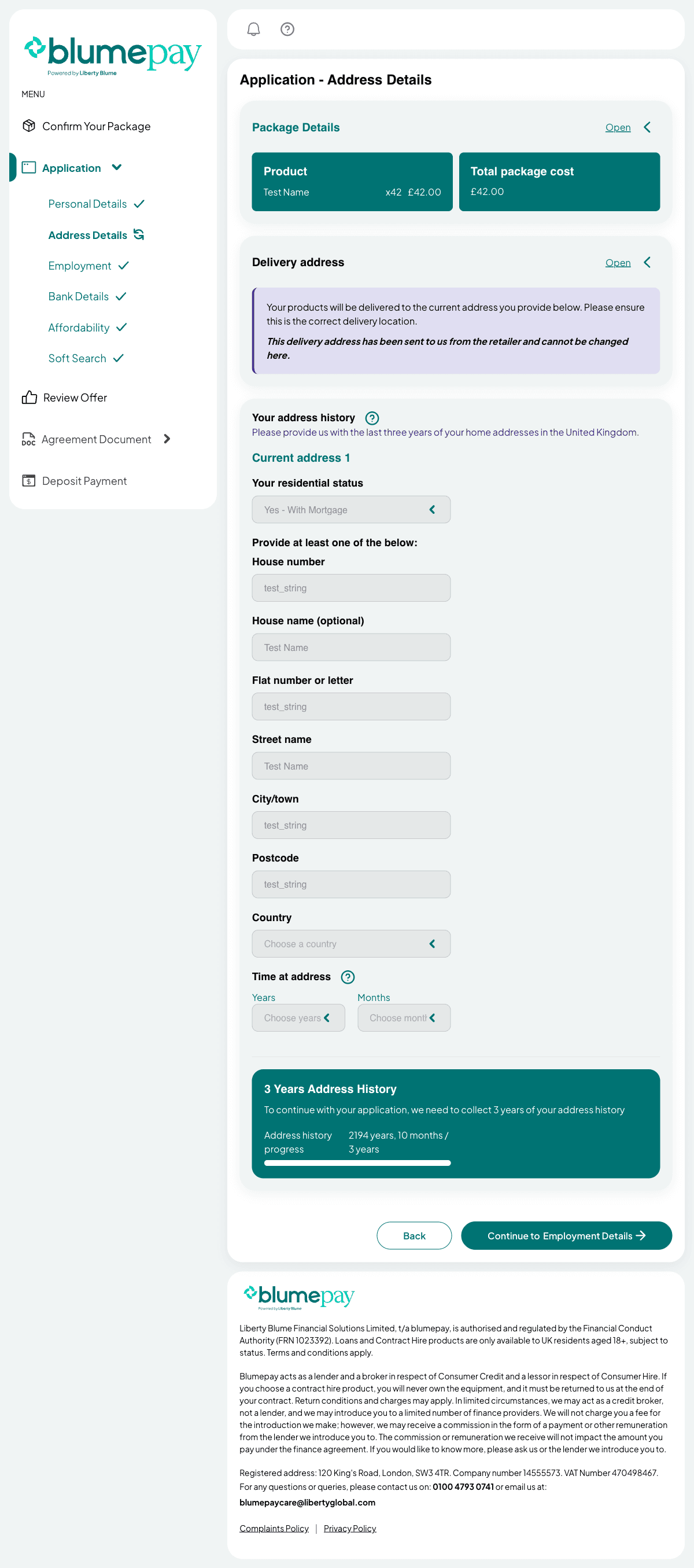 Address details step in the lending journey