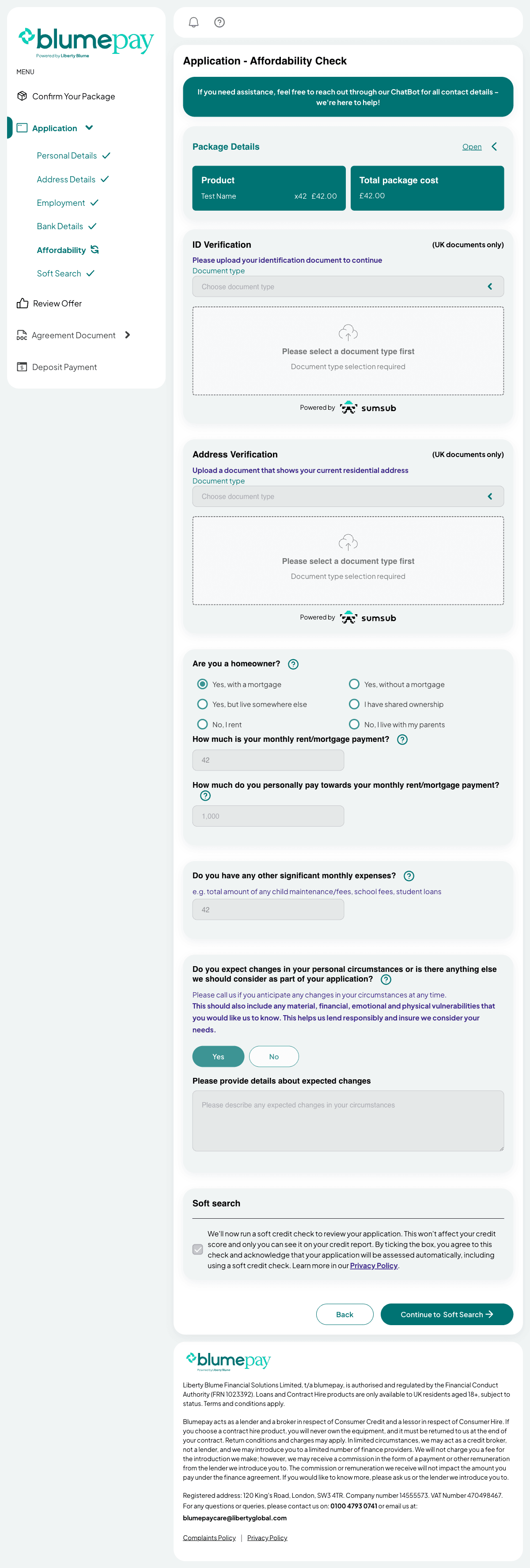 Affordability assessment screen