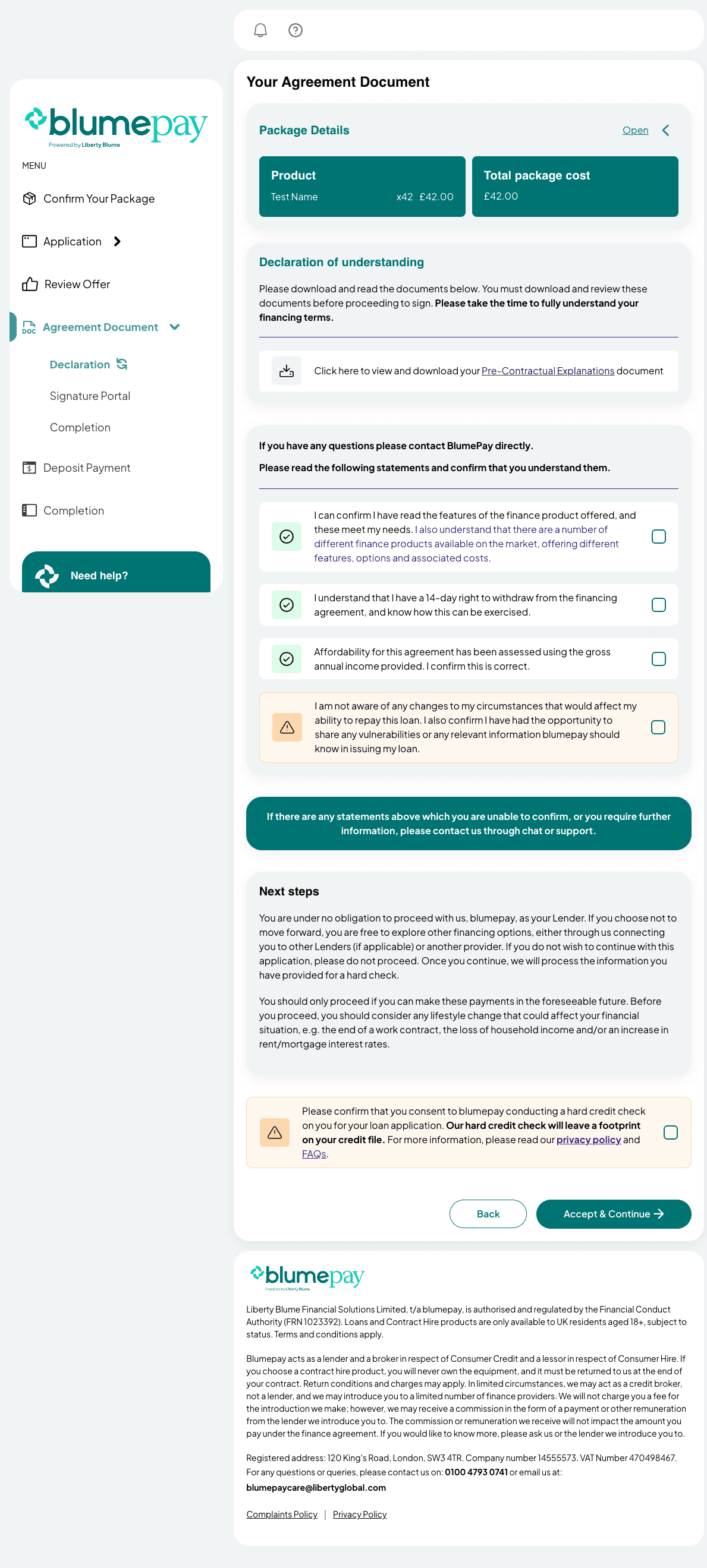 Digital agreement completion screen