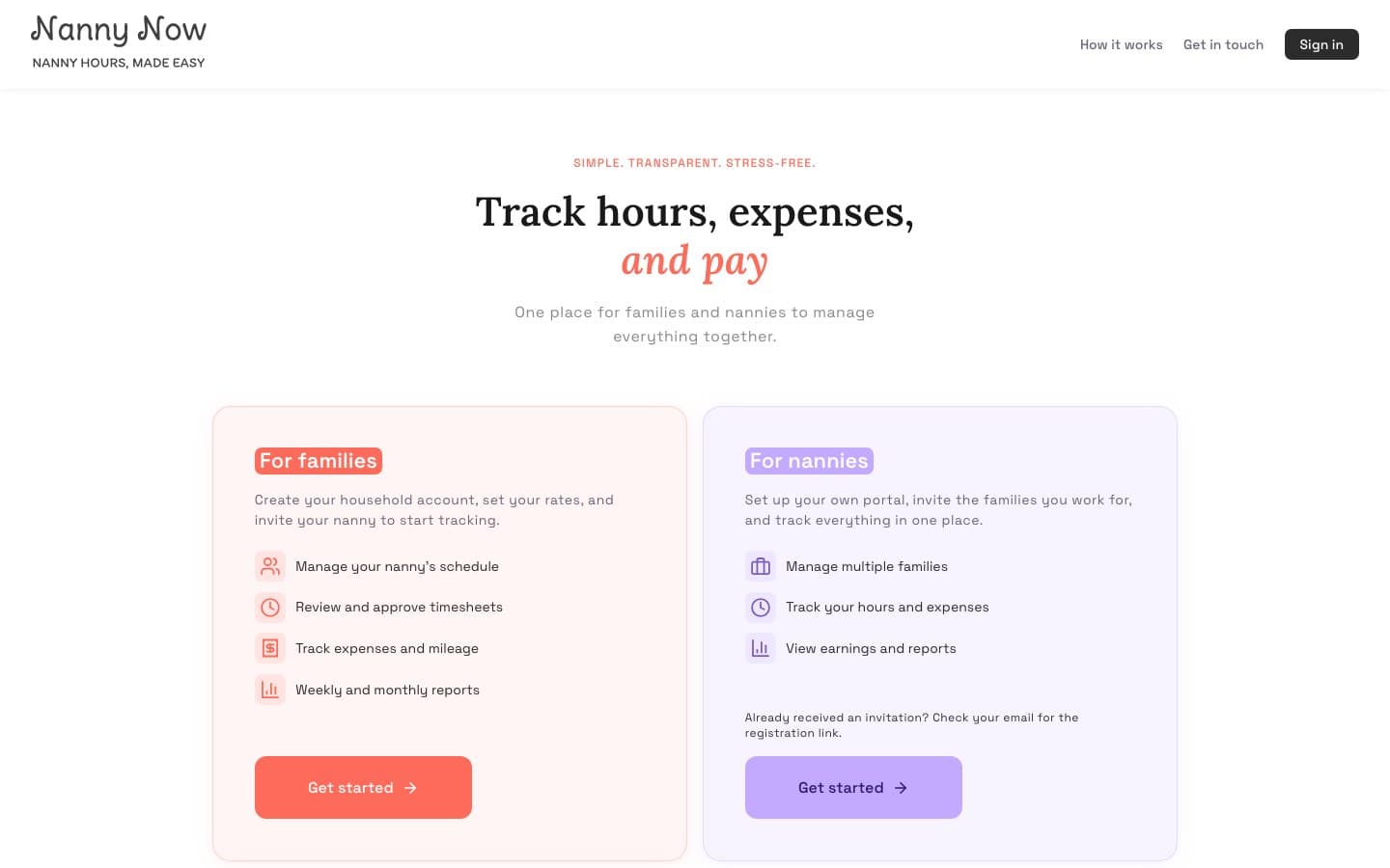 Screenshot of the Nannynow website homepage