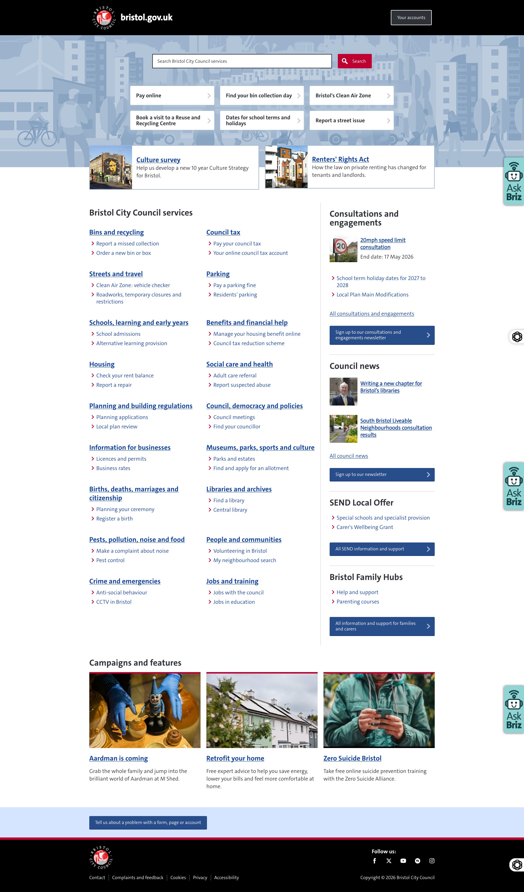 bristol.gov.uk council website homepage