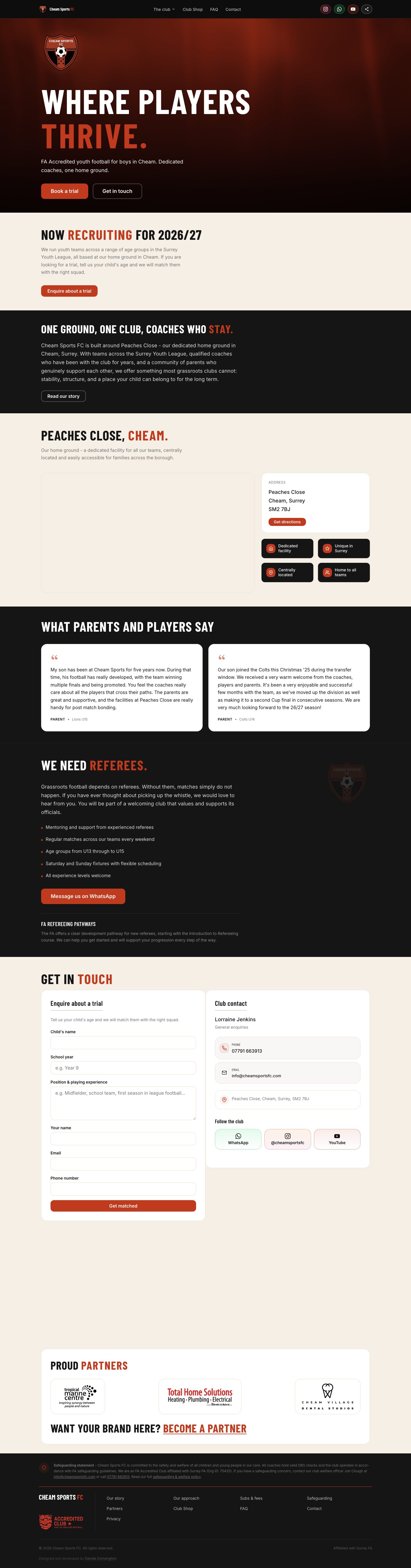 Cheam Sports FC club website homepage